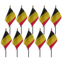 Belgie - 10x - mini vlaggetje van 10 x 15 cm op stokje - Landen vlag - H27 cm