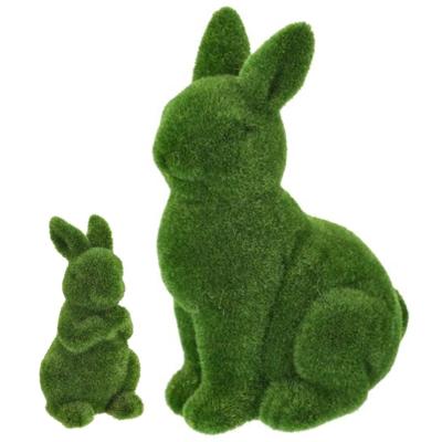 Decoratie beeld paashaas set - 2x stuks - kunst mos - staand en zittend