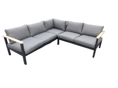 Flint cornerset zwart/acacia light teak look incl. antraciet olefin kussens - Eurofleur aanbieding