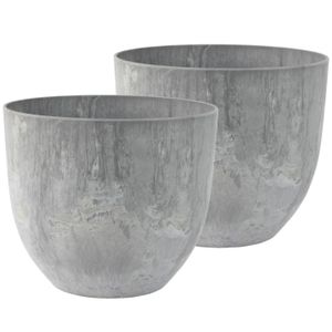 2x stuks bloempot/plantenpot van gerecycled kunststof betongrijs D28 en H24 cm