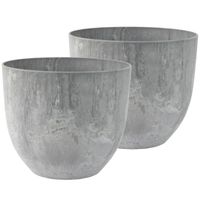 2x stuks bloempot/plantenpot van gerecycled kunststof betongrijs D28 en H24 cm