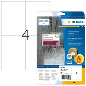 Herma 4697 Folie-etiketten 105 x 148 mm Wit 100 stuk(s) Extra sterk hechtend Laser (zwart/wit), Laser (kleur), Kopiëren (zwart/wit), Kopiëren (kleur)