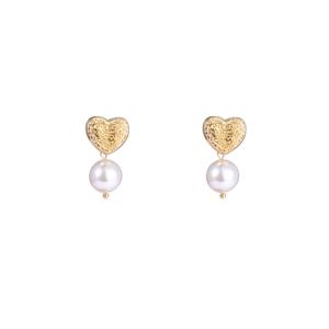 Day&Eve Oorbellen Heart & Pearl Stud | Goud