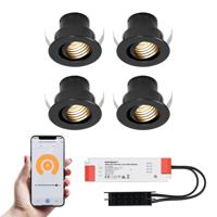 Set van 4 Medina Smart LED Mini Inbouwspots - Veranda spots - 12V 3W 150lm - Dimbaar - Kantelbaar - Wifi & Bluetooth - 2700K - IP44 - Zwart
