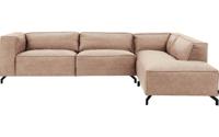 Goossens Bank Calvin bruin, micro leer, 3,5-zits, modern design met ligelement rechts