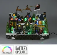 Kersttafereel Huizen met Slee LED, Muziek en Beweging