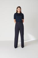 Floria Collective Dames Broek Biel in het Marine Blauw - Handgemaakte Pantalon van Merino Wol - Hoge taille Broek met Wijde Pijpen