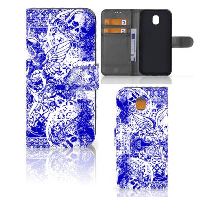 Telefoonhoesje met Naam Samsung Galaxy J5 2017 Angel Skull Blauw | Portemonnee hoesje