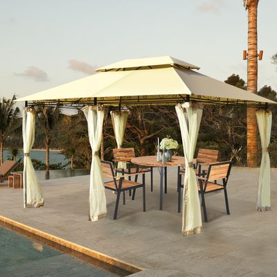 3,9m x 2,9m Patio Tuinhuisje Buitentent Luifel Onderdak met Verwijderbare Net Zijwand & Dubbele Daken Versterkt Stalen Frame