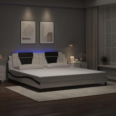Bedframe met LED-verlichting kunstleer wit en zwart 200x200 cm
