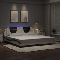 Bedframe met LED-verlichting kunstleer wit en zwart 200x200 cm
