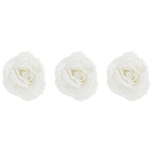 6x stuks decoratie bloemen roos wit glitter op clip 18 cm