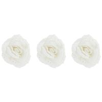 6x stuks decoratie bloemen roos wit glitter op clip 18 cm