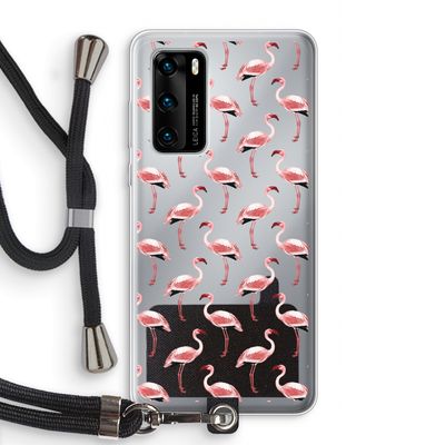 Flamingoprint groen: Huawei P40 Transparant Hoesje met koord
