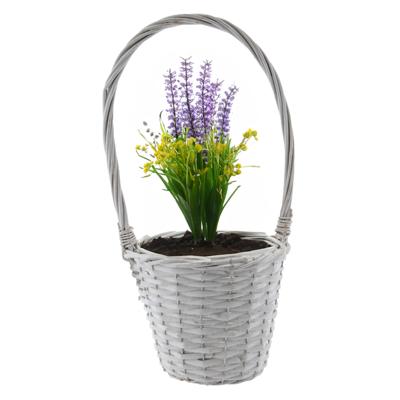 Mand met hengsel - wit - D24 x H19 cm - rotan - gevlochten riet - hengselmand