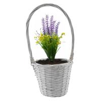 Mand met hengsel - wit - D24 x H19 cm - rotan - gevlochten riet - hengselmand