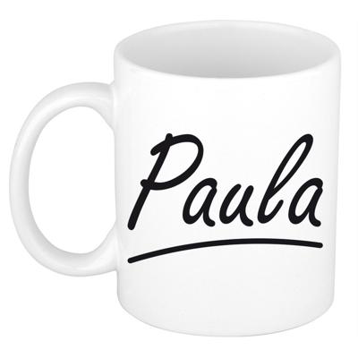 Paula Naam koffiemok - beker - met sierlijke letters - wit - 300 ml - Cadeau - Dames Paula Naam koffiemok - beker - met sierlijke letters - wit - 300 ml - Cadeau - Dames