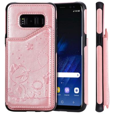 Voor Galaxy S8 kat Bee reliëf patroon schokbestendige beschermende case met kaartsleuven & fotolijstjes (Rose goud)