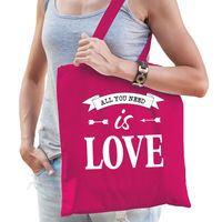 Gay Pride tas - katoen - 42 x 38 cm - fuchsia roze - LHBTI - All you need is love