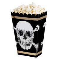 4x Popcornbakjes/snoepbakjes piraat/doodshoofd thema22 cm - Wegwerpbakjes - thumbnail