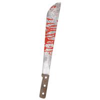 Horror kunststof hakmes/machete met bloed - 50 cm - Bloederige wapens horror mes