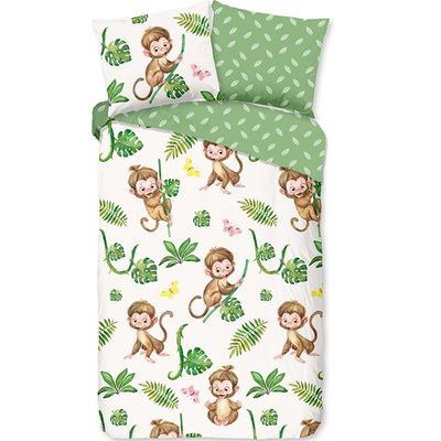 Good Morning Monkey Town Kinderdekbedovertrek Groen