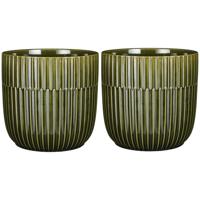 Plantenpot/bloempot - 2x - donkergroen - D19/H18 cm - keramiek - stripes patroon - glans