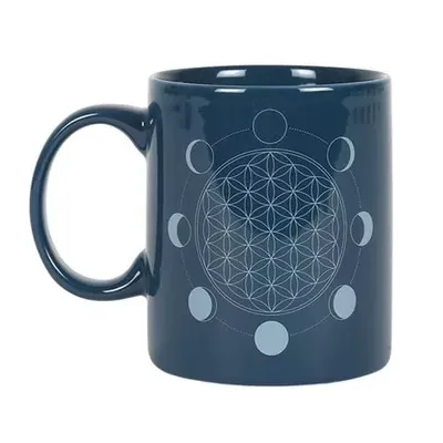 Beker Flower of Life met Maanfasen Blauw Beker Flower of Life met Maanfasen Blauw