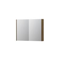 INK SPK2 Spiegelkast - 100x14x74cm - 2 deuren - dubbelzijdige Spiegel - schakelaar en stopcontact - eiken Massief eiken Ash grey 1105326