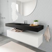 Mondiaz Alan badmeubel 150 cm talc 1 lade vrijhangend wastafel midden 1 kraangat zwart