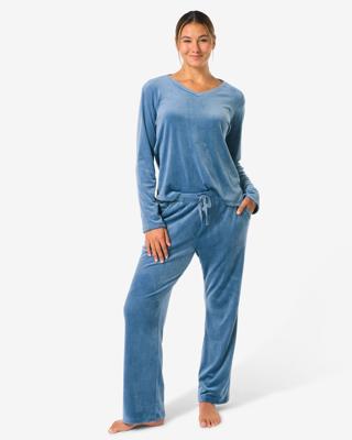 HEMA Dames loungebroek velours middenblauw (middenblauw)