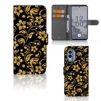 Nokia X30 Hoesje Gouden Bloemen | Portemonnee hoesje