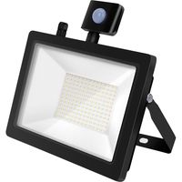 LED Bouwlamp 100 Watt met Sensor - LED Schijnwerper - Aigi Stado - Natuurlijk Wit 4000K - Waterdicht IP65 - Mat Zwart - Aluminium - thumbnail