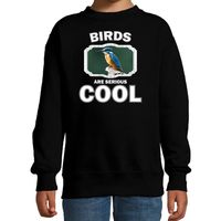 Sweater birds are serious cool zwart kinderen - vogels/ ijsvogel zittend trui 14-15 jaar (170/176)  -