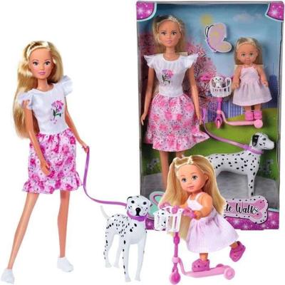 Steffi Love Dalmatische pop + Evi Love - 2 poppen 29 en 12 cm - 2 Dalmatische beeldjes - Evi scooter - 3 jaar