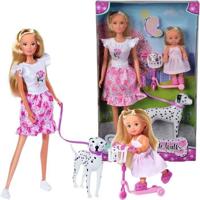 Steffi Love Dalmatische pop + Evi Love - 2 poppen 29 en 12 cm - 2 Dalmatische beeldjes - Evi scooter - 3 jaar