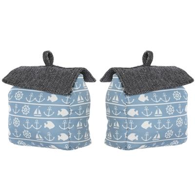 Deurstopper maritiem huis - 2x - blauw - polyester - 15 x 8 x 17 cm