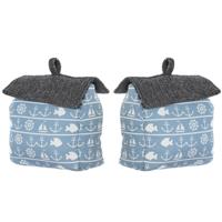 Deurstopper maritiem huis - 2x - blauw - polyester - 15 x 8 x 17 cm