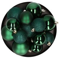 6x stuks kerstballen 8 cm donkergroen kunststof mat/glans/glitter - Kerstbal - thumbnail