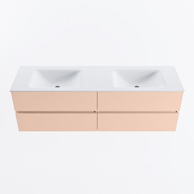 MONDIAZ VICA 160cm badmeubel onderkast Rosee 4 lades. Wastafel CLOUD dubbel zonder kraangat, kleur Talc.