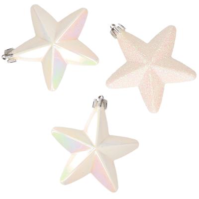Decoris kersthanger sterren - 6x st - wit parelmoer - 7 cm - kunststof - kerstornamenten