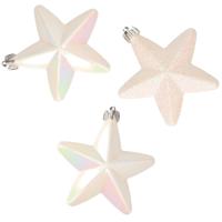 Decoris kersthanger sterren - 6x st - wit parelmoer - 7 cm - kunststof - kerstornamenten