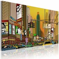 Schilderij - New York City - Cartoon II, Multi-gekleurd, 3luik, premium print