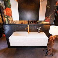 Badkamermeubelset Mondiaz Erin 120 cm met 1 Lade met RIDGE Wastafel Links Talc met 1 kraangat Greeploos Mat Underlayment