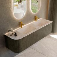Badmeubel Mondiaz Kurve-Dlux | 155 cm | Meubelkleur Shadow | Wastafelkleur Meli | Solid surface | Dubbel / Rechts spoelbak | 2 kraangaten