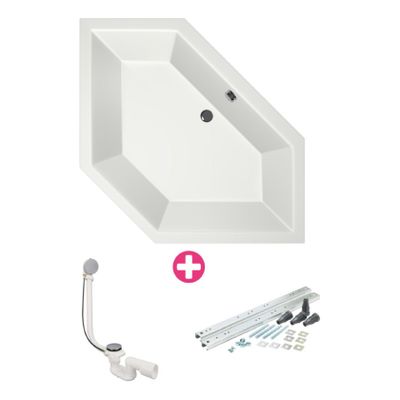 Hoekbad Xenz Society 145 | Inbouw | 145x145 cm | Incl.Badafvoer | Met overloop | Acryl | Mat wit