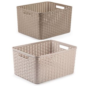 Set van 5x stuks opbergboxen/opbergmandjes rotan taupe kunststof