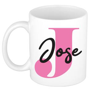 Naam mok Jose - roze - wit - keramiek - 300 ml - verjaardag/cadeau beker