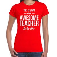 Cadeau t-shirt voor dames - awesome teacher - docent/lerares bedankje - juffendag - rood - thumbnail