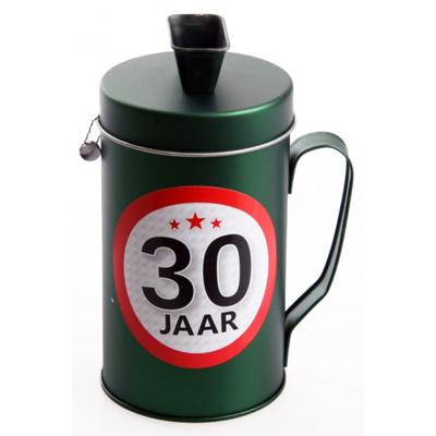 Spaarpot - 30 jaar geworden thema - verjaardag cadeau - Blik met sticker van 9 cm Spaarpot - 30 jaar geworden thema - verjaardag cadeau - Blik met sticker van 9 cm